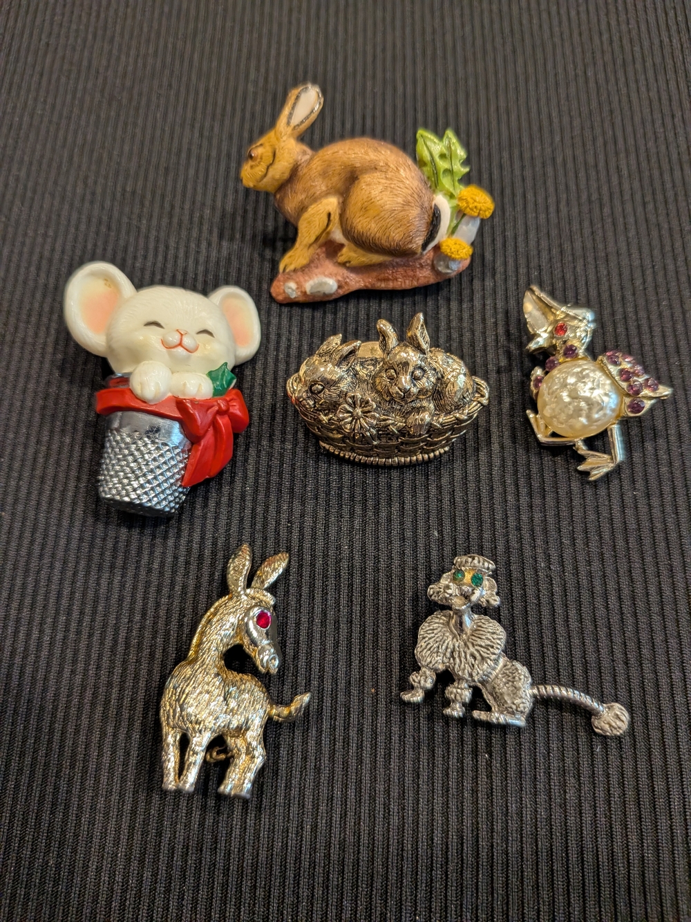 B#3:Assorted Small Pet-Themed Brooches and Pins - Gold and Brown Accents